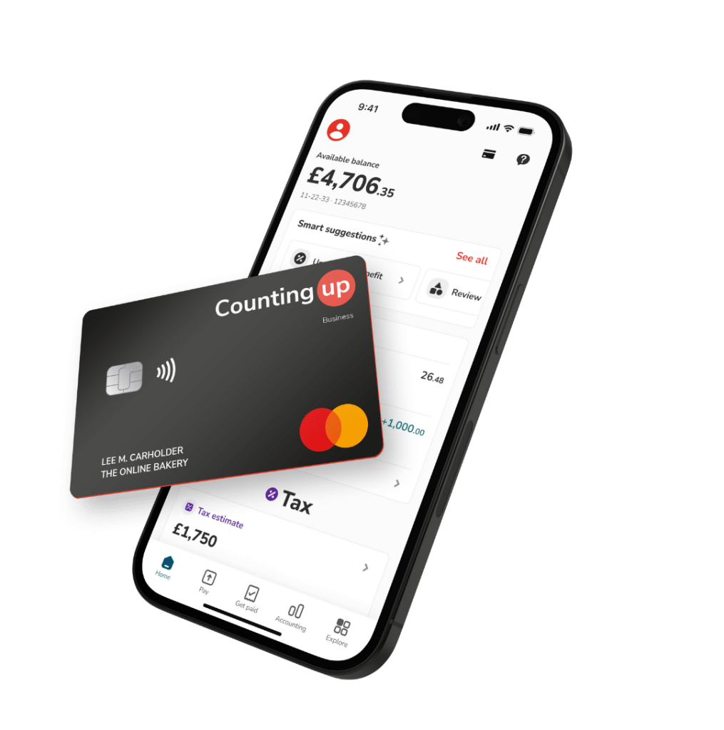 countingup app homescreen and countingup mastercard